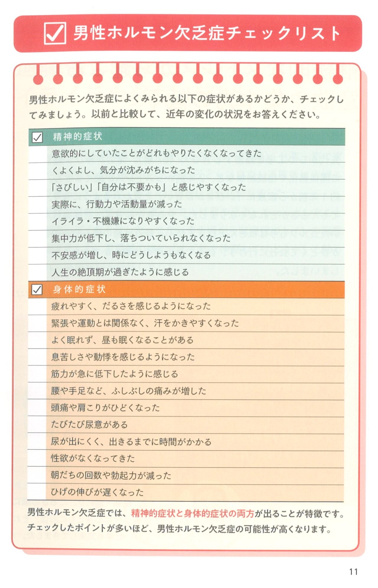 「男性ホルモン欠乏症チェックリスト」：男性40歳からのからだ・きもちマネジメント：発行 一般社団法人いきいき長寿アカデミア